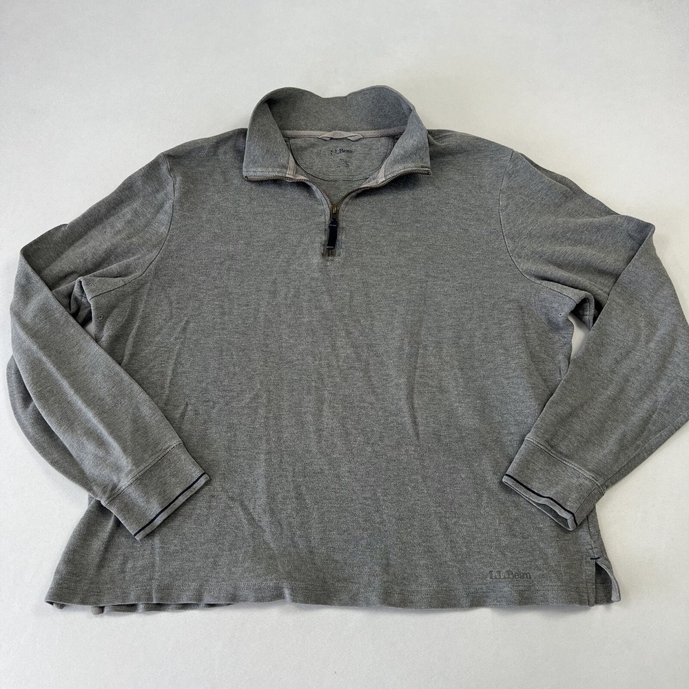 L.L. Bean Men's 1/4 Zip Sweater Cotton Long Sleeve Outdoor Extra Large Gray
